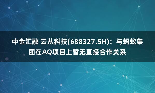 中金汇融 云从科技(688327.SH)：与蚂蚁集团在AQ项目上暂无直接合作关系