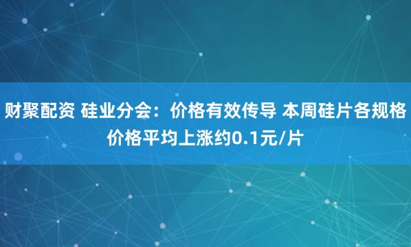 财聚配资 硅业分会：价格有效传导 本周硅片各规格价格平均上涨约0.1元/片
