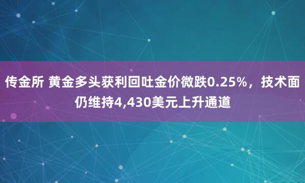 传金所 黄金多头获利回吐金价微跌0.25%，技术面仍维持4,430美元上升通道